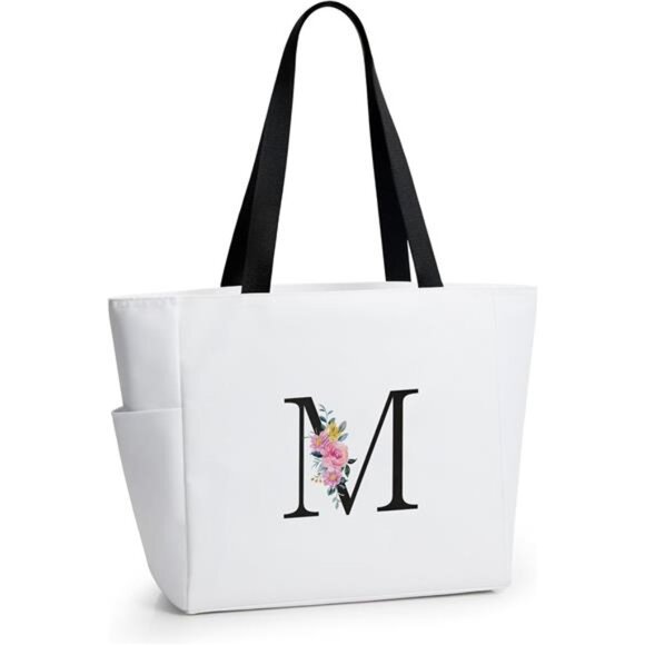 Personalized Beach Tote Bag Beige-m - Picture 1 of 7